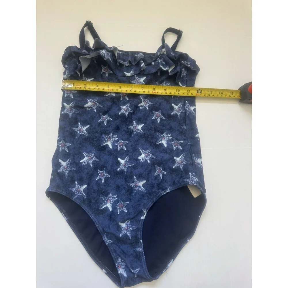 Abercrombie Kids Girls One Piece Swimsuit Size 13 14 Navy Blue Starfish Ruffle